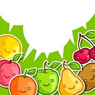 Background with cute kawaii smiling fruits stickers N4