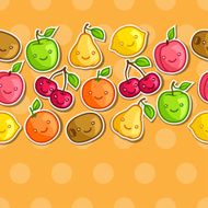 Seamless pattern with cute kawaii smiling fruits stickers N3