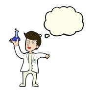 cartoon happy scientist with thought bubble N10