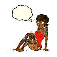 cartoon tattoo girl in swimsuit with thought bubble N11