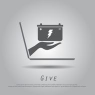 hand hold battery car from laptop vector icon
