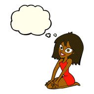 cartoon happy woman in dress with thought bubble N33