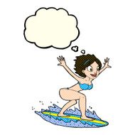 cartoon surfer girl with thought bubble N22