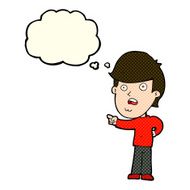 cartoon shocked man pointing with thought bubble N10