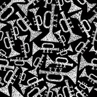 Musical theme seamless background pattern with trumpet