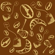 pattern of baking Turks tea coffee beans croissants
