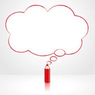 Red Pencil Drawing Fluffy Cloud Thought Balloon