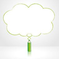 Green Pencil Drawing Fluffy Cloud Thought Balloon