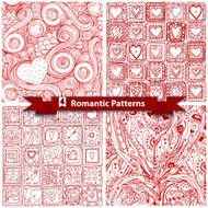 Set of romantic patterns with doodle hearts N2