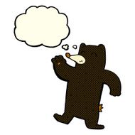 cartoon waving black bear with thought bubble N48