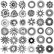 Set of vector icons Hand drawn doodle suns 36 items N2