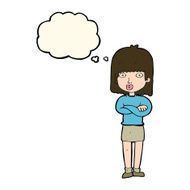 cartoon impatient woman with thought bubble N11