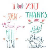 Hand drawn cute vector phrases set