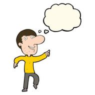 cartoon happy man dancing with thought bubble N43