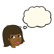 cartoon happy female face with thought bubble N206