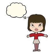 cartoon woman with outstretched arms thought bubble N11