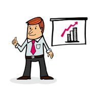 Businessman charakter presenting graph chart cartoon vector