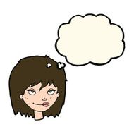 cartoon smiling woman with thought bubble N11