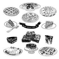 Vector hand drawn set with cakes and sweets
