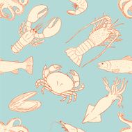 Vector Seamless Seafood Pattern Background N9