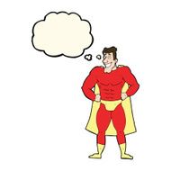 cartoon superhero with thought bubble N32