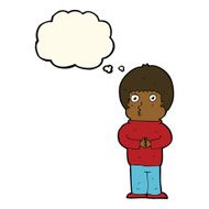 cartoon shy boy with thought bubble N22