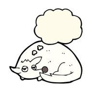 cartoon curled up dog with thought bubble N11