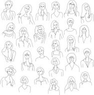 Line drawing group woman set