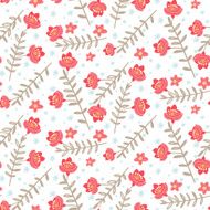 seamless pattern with red flowers and branch
