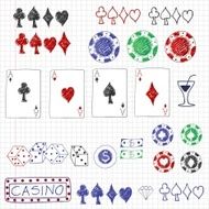 Set of hand drawn poker elements