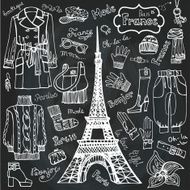 Paris style Fashion clothing set Outline Sketchy Chalkboard
