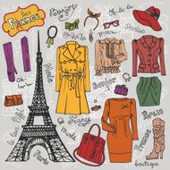 Paris Fashion Clothing set Colored doodle Sketch