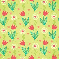 Seamless pattern with tulips and hearts