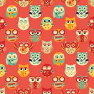 Red Seamless Pattern with Owls