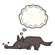 cartoon dog sniffing floor with thought bubble N6