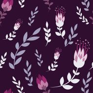 Purple decorative floral seamless pattern with flowers and leaves