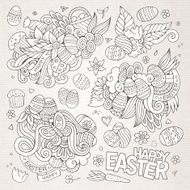 Easter hand drawn symbols and objects