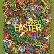 Easter hand lettering and doodles elements vector illustration