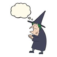 cartoon ugly old witch with thought bubble N9