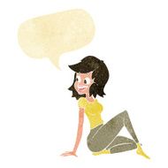 cartoon pretty woman looking happy with speech bubble N11