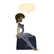 cartoon pin up pose girl with speech bubble N10