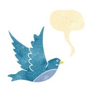 cartoon flying bird with speech bubble N20
