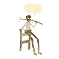cartoon old farmer leaning on fence with speech bubble N10