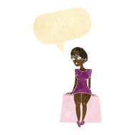 cartoon curious woman sitting with speech bubble N10