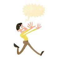 cartoon man running away with speech bubble N11