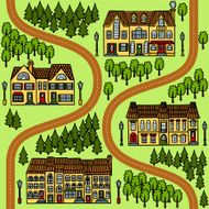 Vector seamless map with townhouses