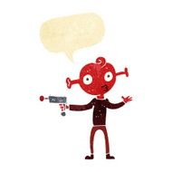 cartoon alien with ray gun speech bubble N12