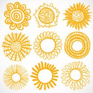 Vector set of different suns isolated hand drawn illustration N4