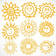 Vector set of different suns isolated hand drawn illustration N5