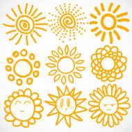 Vector set of different suns isolated hand drawn illustration N6